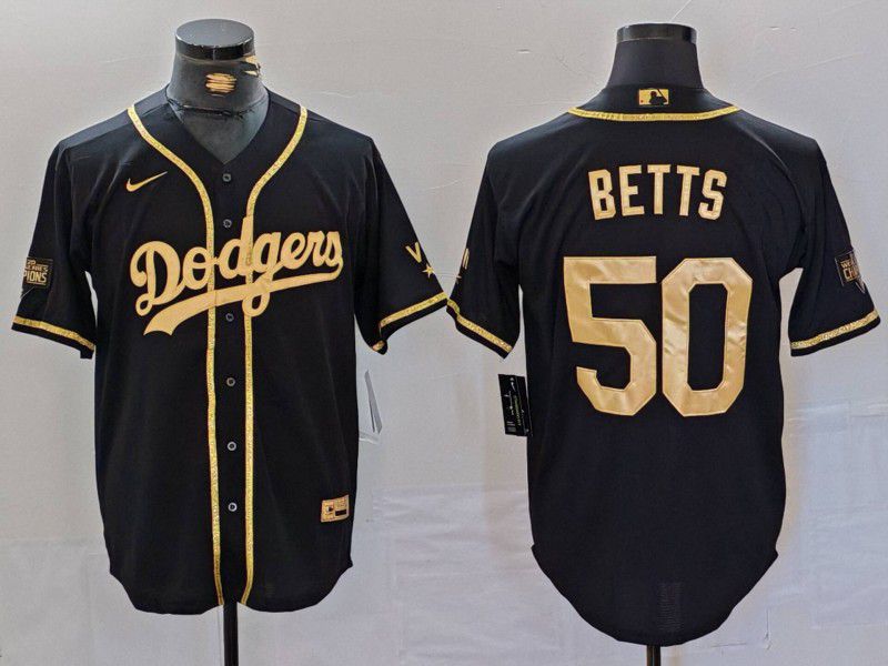 Men Los Angeles Dodgers 50 Betts Black gold Fashion Nike Game MLB Jersey style 706